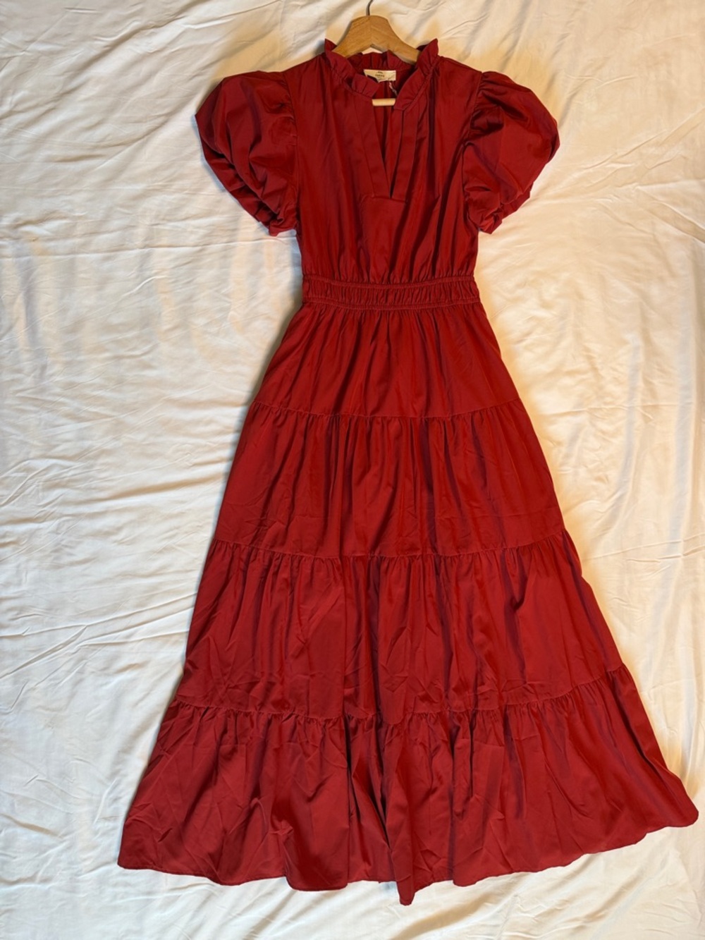 NWT!! entro Red Puff-Sleeve Tiered Maxi Dress